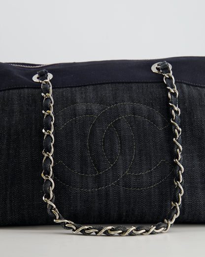 Chanel Navy Denim CC Logo Shoulder Bag with Silver Hardware