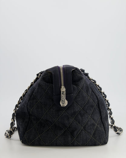 Chanel Navy Denim CC Logo Shoulder Bag with Silver Hardware