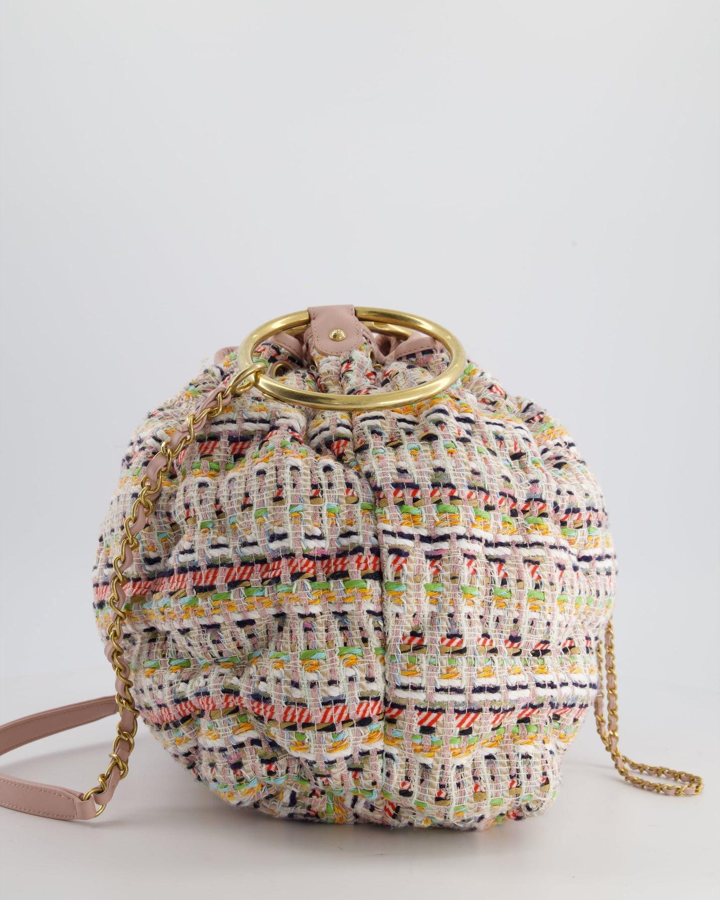 Chanel Limited Edition Multi-Colour Tweed Chesterfield Bucket Bag with Brushed Gold Ring Detail