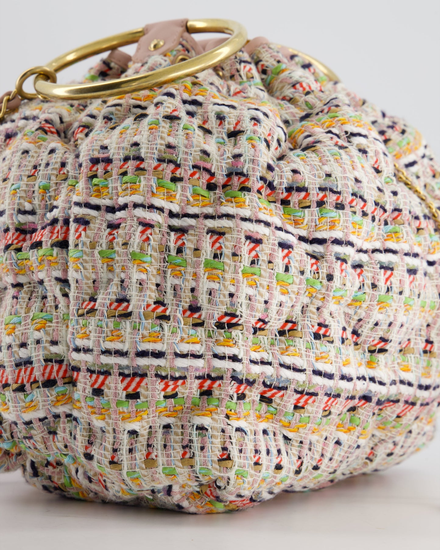 Chanel Limited Edition Multi-Colour Tweed Chesterfield Bucket Bag with Brushed Gold Ring Detail