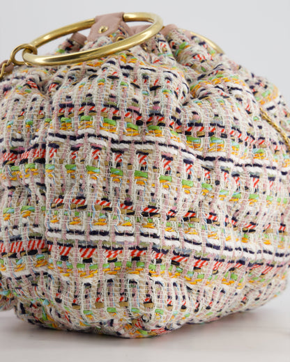 Chanel Limited Edition Multi-Colour Tweed Chesterfield Bucket Bag with Brushed Gold Ring Detail