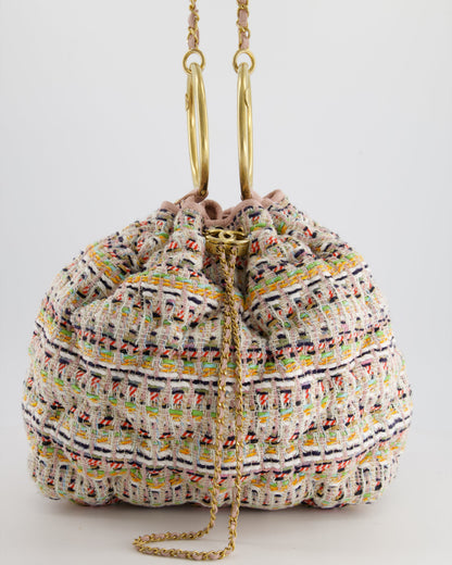 Chanel Limited Edition Multi-Colour Tweed Chesterfield Bucket Bag with Brushed Gold Ring Detail