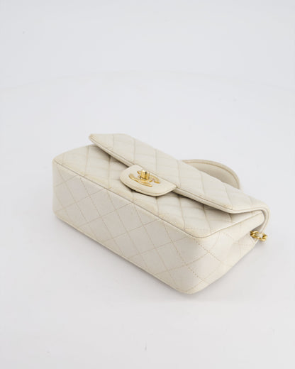 Chanel Off-White Mini Rectangular Top Handle Flap Bag in Lambskin Leather with Brushed Gold Hardware