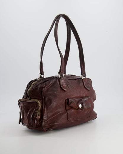 Prada Brown Leather Pocket Shoulder Bag with Logo