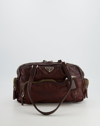 Prada Brown Leather Pocket Shoulder Bag with Logo