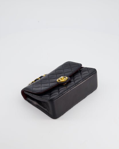 Chanel Vintage Black Mini Rectagular Single Flap Bag in Lambskin Leather and 24K Gold Hardware
