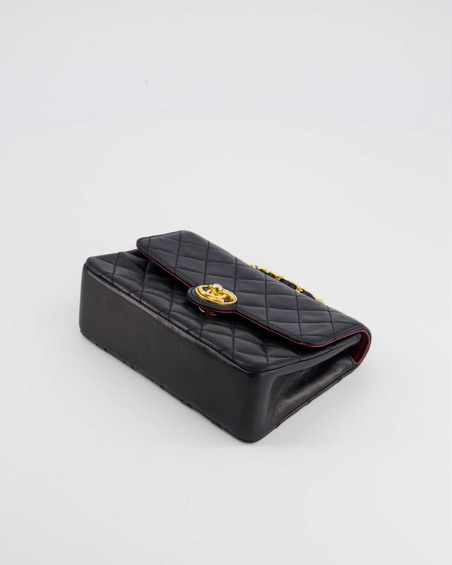 Chanel Vintage Black Mini Rectagular Single Flap Bag in Lambskin Leather and 24K Gold Hardware
