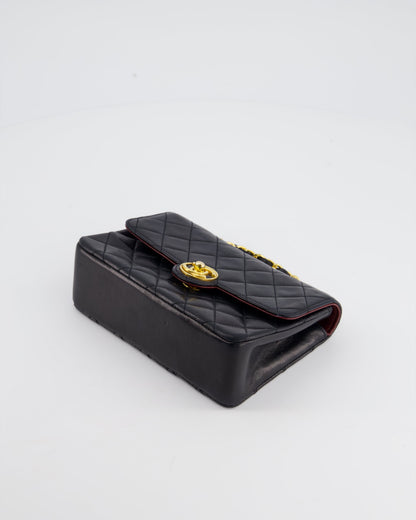 Chanel Vintage Black Mini Rectagular Single Flap Bag in Lambskin Leather and 24K Gold Hardware