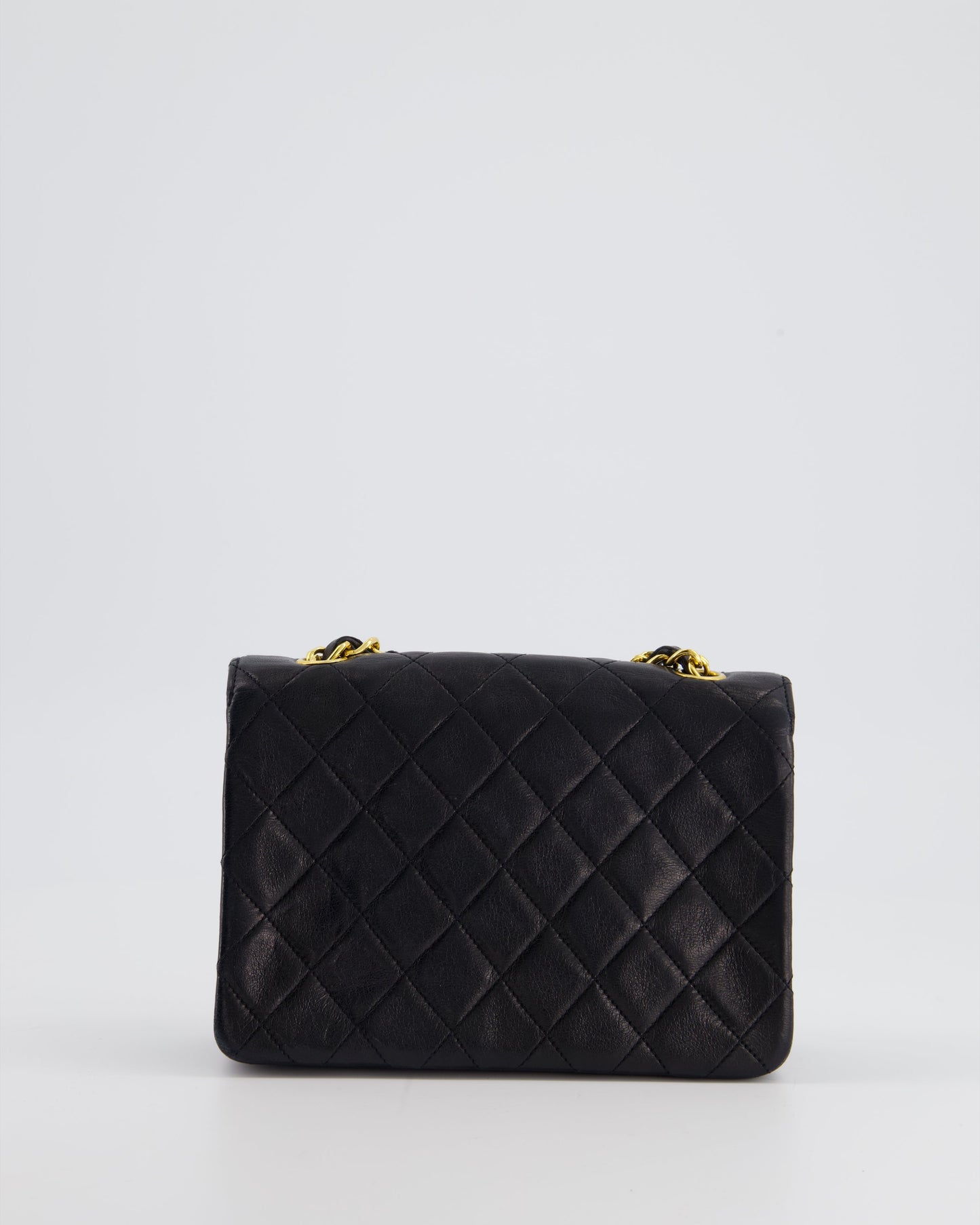 Chanel Vintage Black Mini Rectagular Single Flap Bag in Lambskin Leather and 24K Gold Hardware
