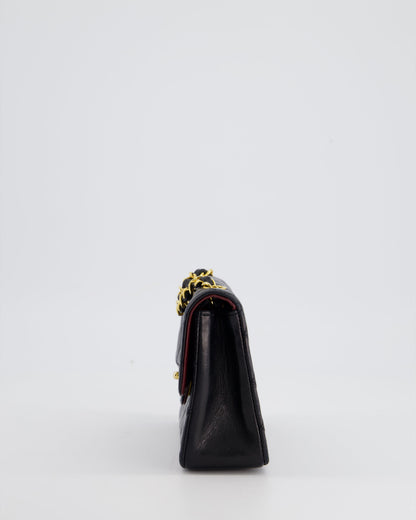 Chanel Vintage Black Mini Rectagular Single Flap Bag in Lambskin Leather and 24K Gold Hardware