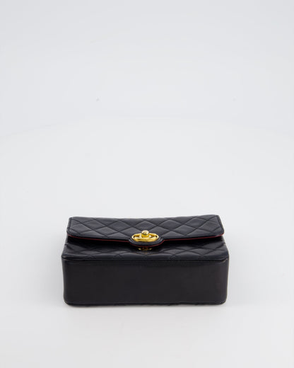 Chanel Vintage Black Mini Rectagular Single Flap Bag in Lambskin Leather and 24K Gold Hardware