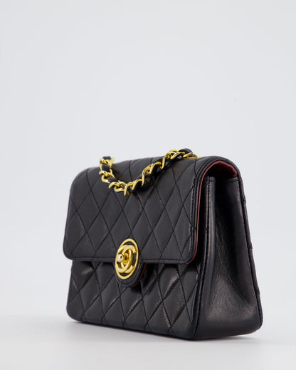 Chanel Vintage Black Mini Rectagular Single Flap Bag in Lambskin Leather and 24K Gold Hardware
