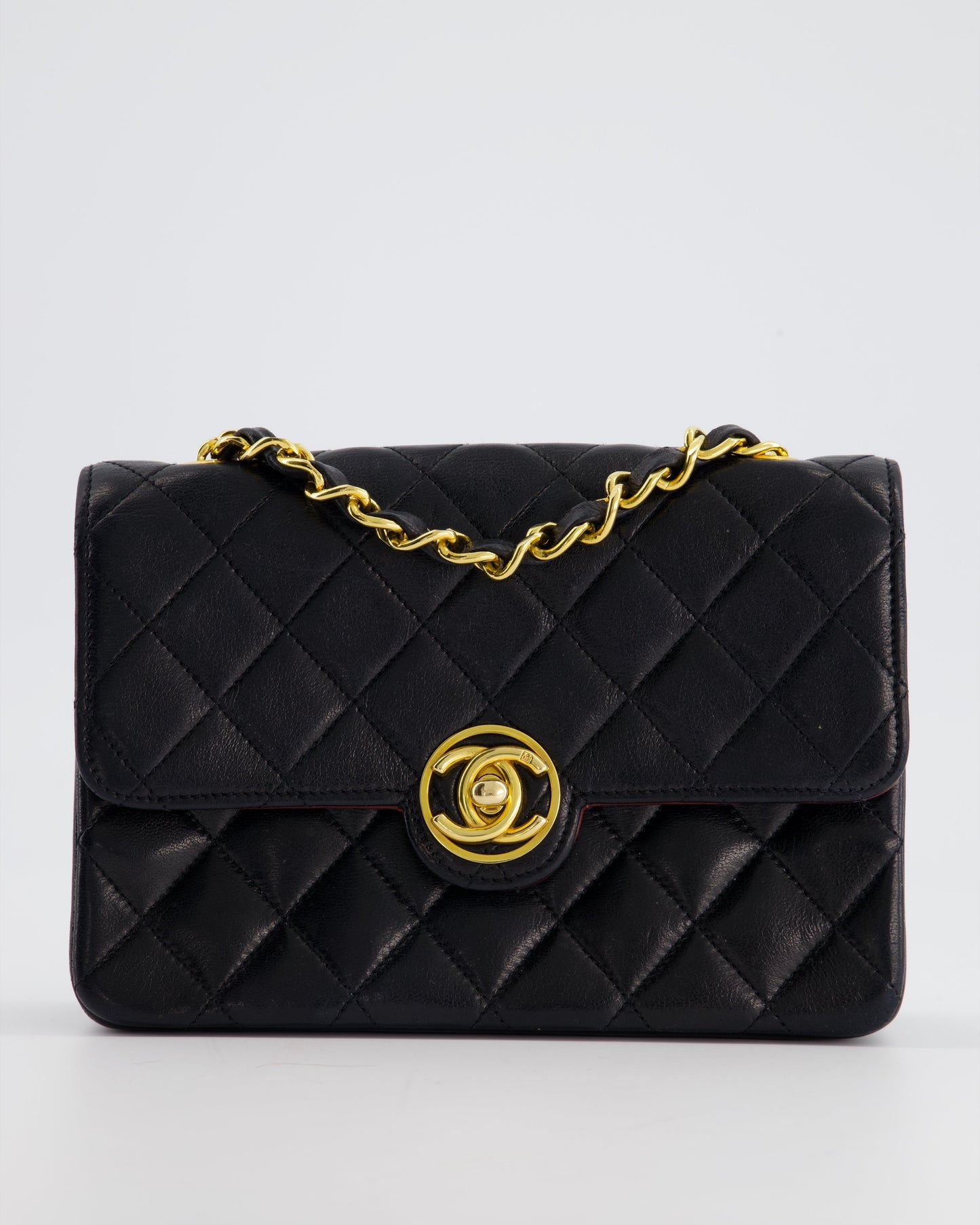 Chanel Vintage Black Mini Rectagular Single Flap Bag in Lambskin Leather and 24K Gold Hardware