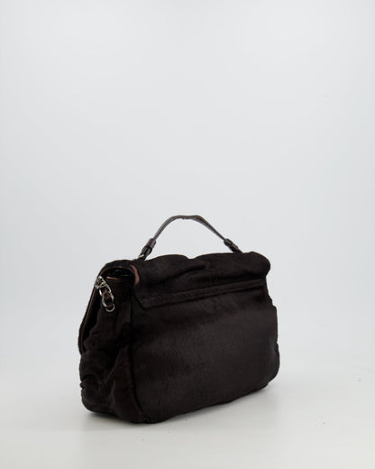 Chanel Chocolate Brown Ponyhair Single Flap Shoulder Bag with Silver Hardware