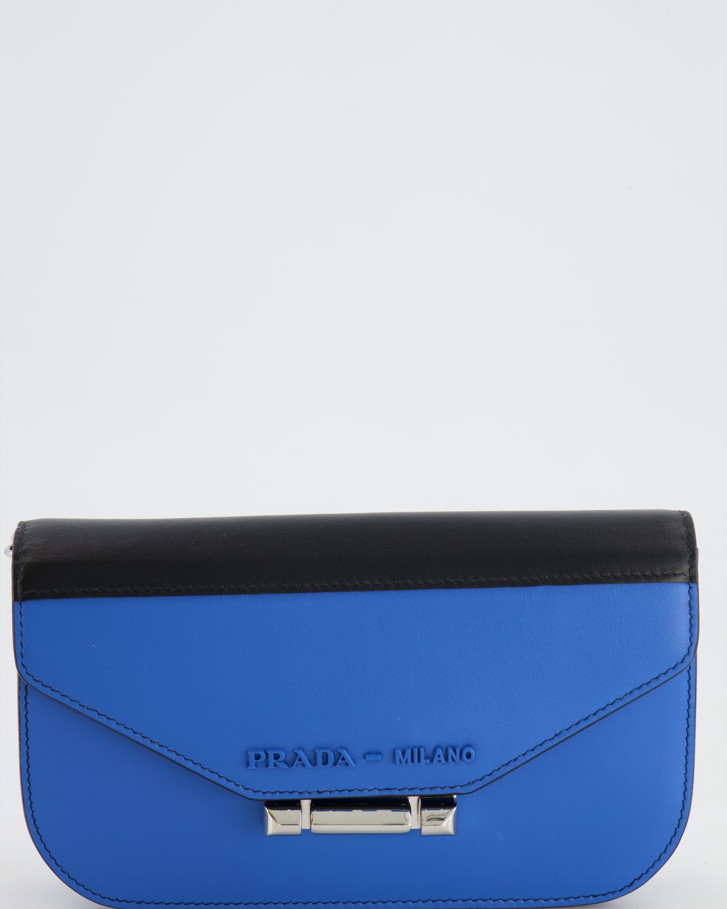 Prada Blue and Black Leather Small Bag with Silver Hardware