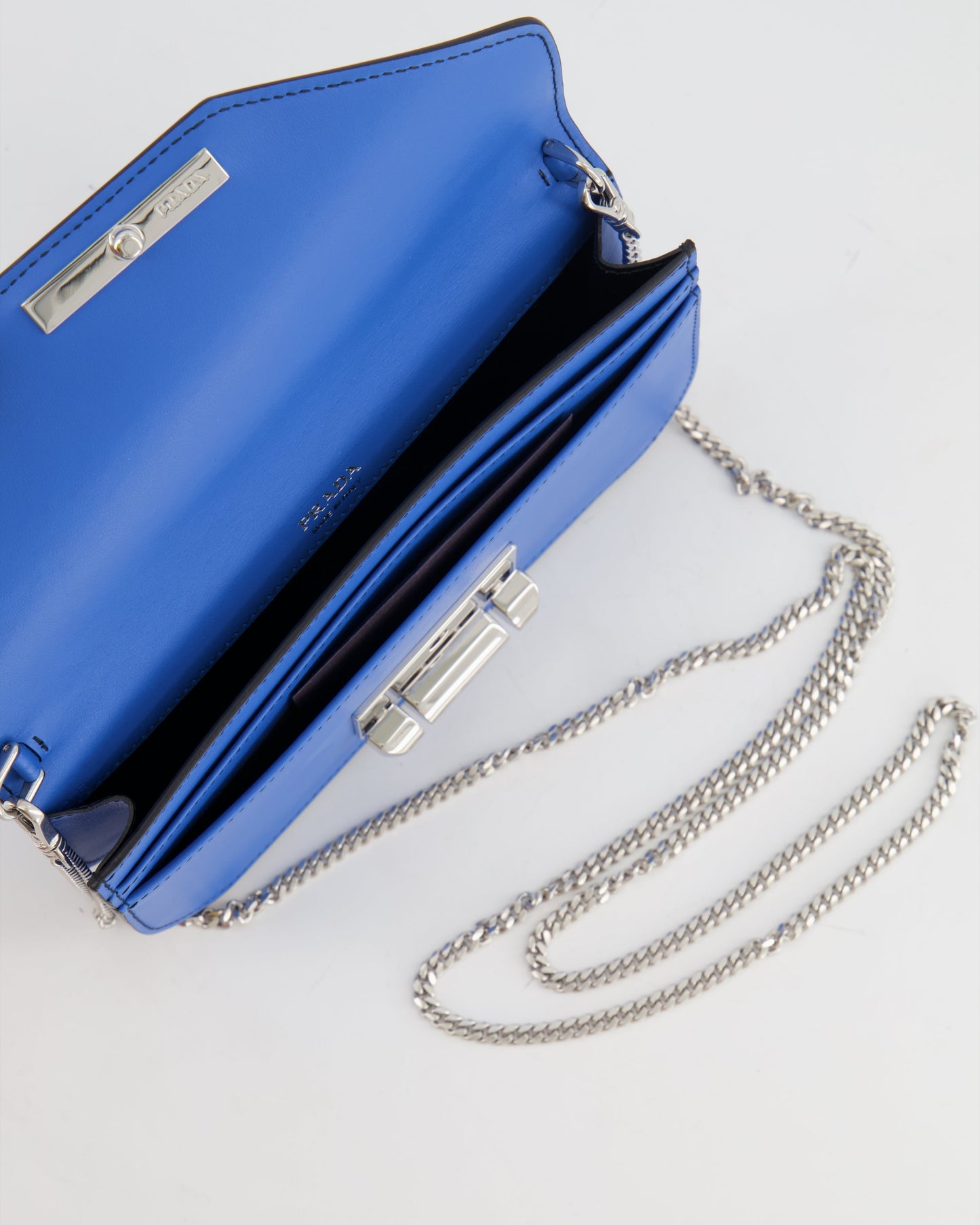 Prada Blue and Black Leather Small Bag with Silver Hardware