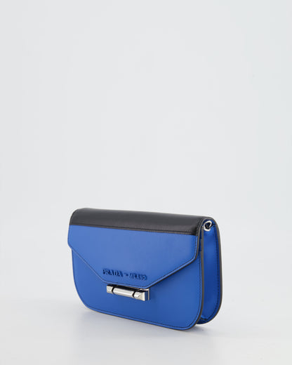 Prada Blue and Black Leather Small Bag with Silver Hardware