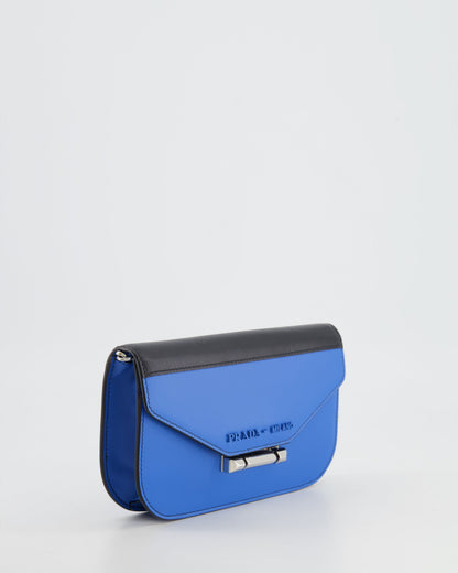 Prada Blue and Black Leather Small Bag with Silver Hardware