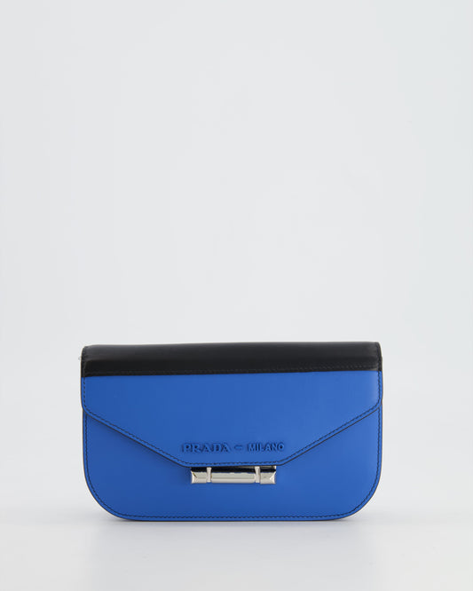 Prada Blue and Black Leather Small Bag with Silver Hardware