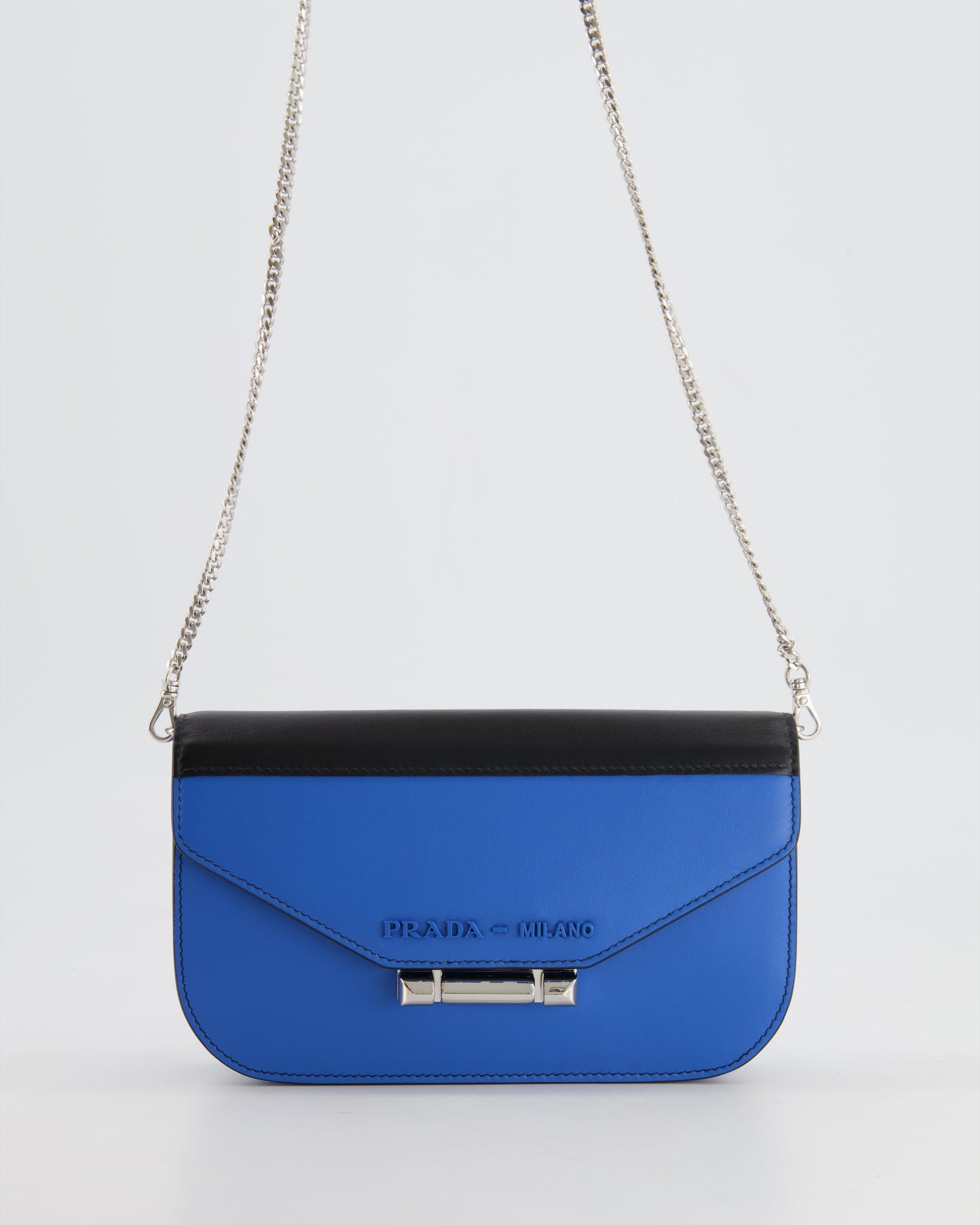 Prada Blue and Black Leather Small Bag with Silver Hardware