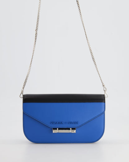 Prada Blue and Black Leather Small Bag with Silver Hardware