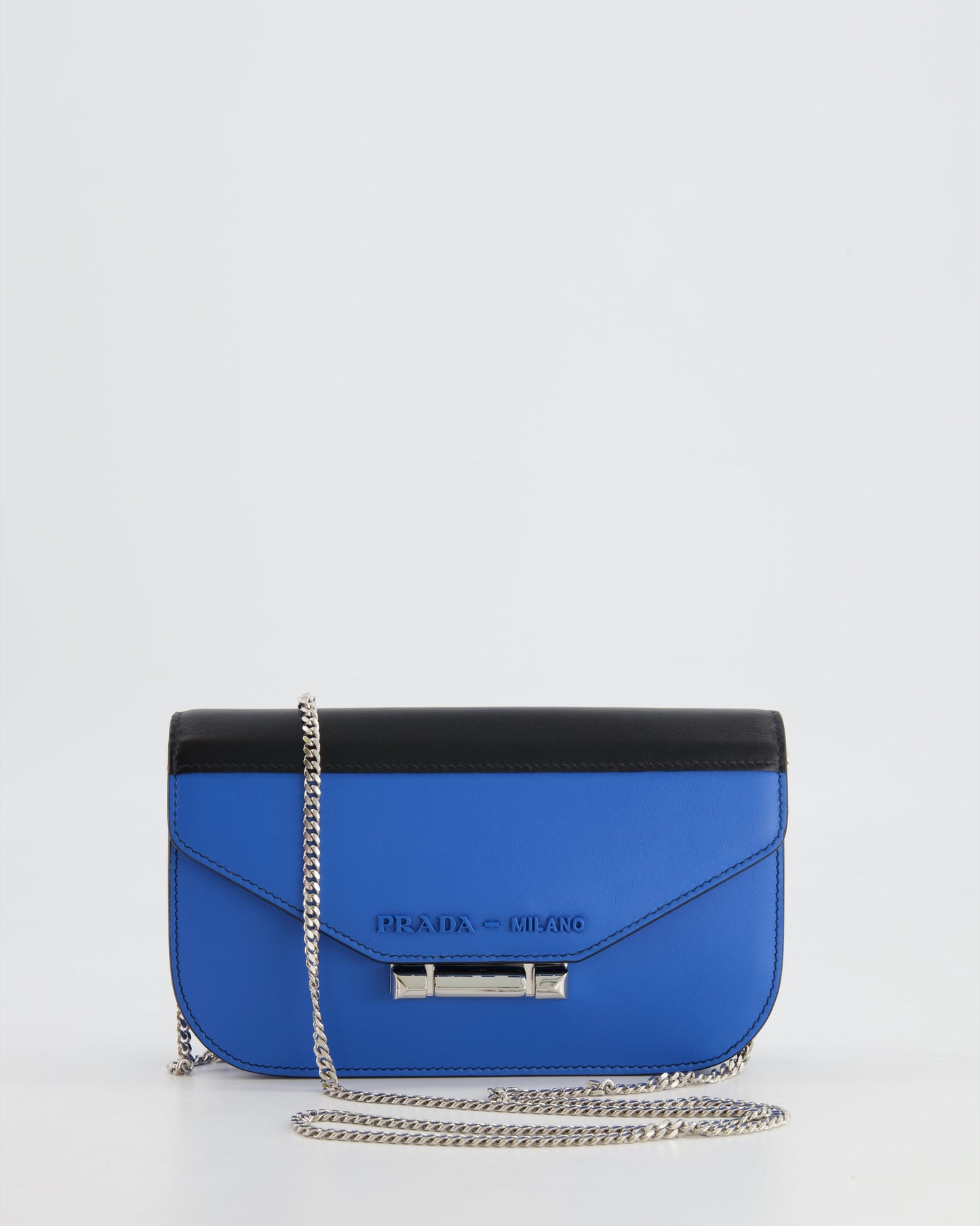 Prada Blue and Black Leather Small Bag with Silver Hardware