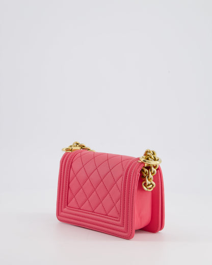 Chanel Punch Pink Mini Boy Bag in Lambskin Leather with Gold Hardware