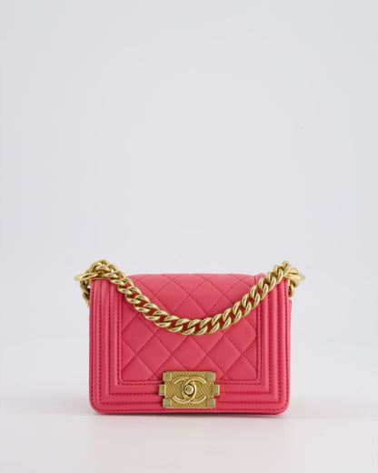 Chanel Punch Pink Mini Boy Bag in Lambskin Leather with Gold Hardware