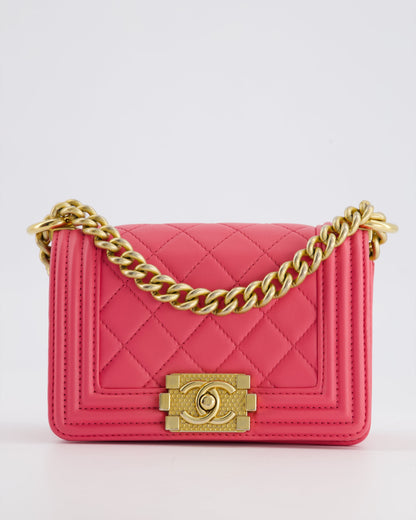 Chanel Punch Pink Mini Boy Bag in Lambskin Leather with Gold Hardware