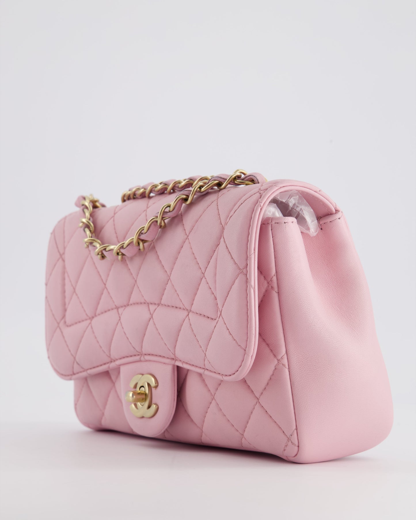 Chanel Pastel Pink 2015-26 Seasonal Small Single Flap Bag in Lambskin Leather with Brushed Gold Hardware