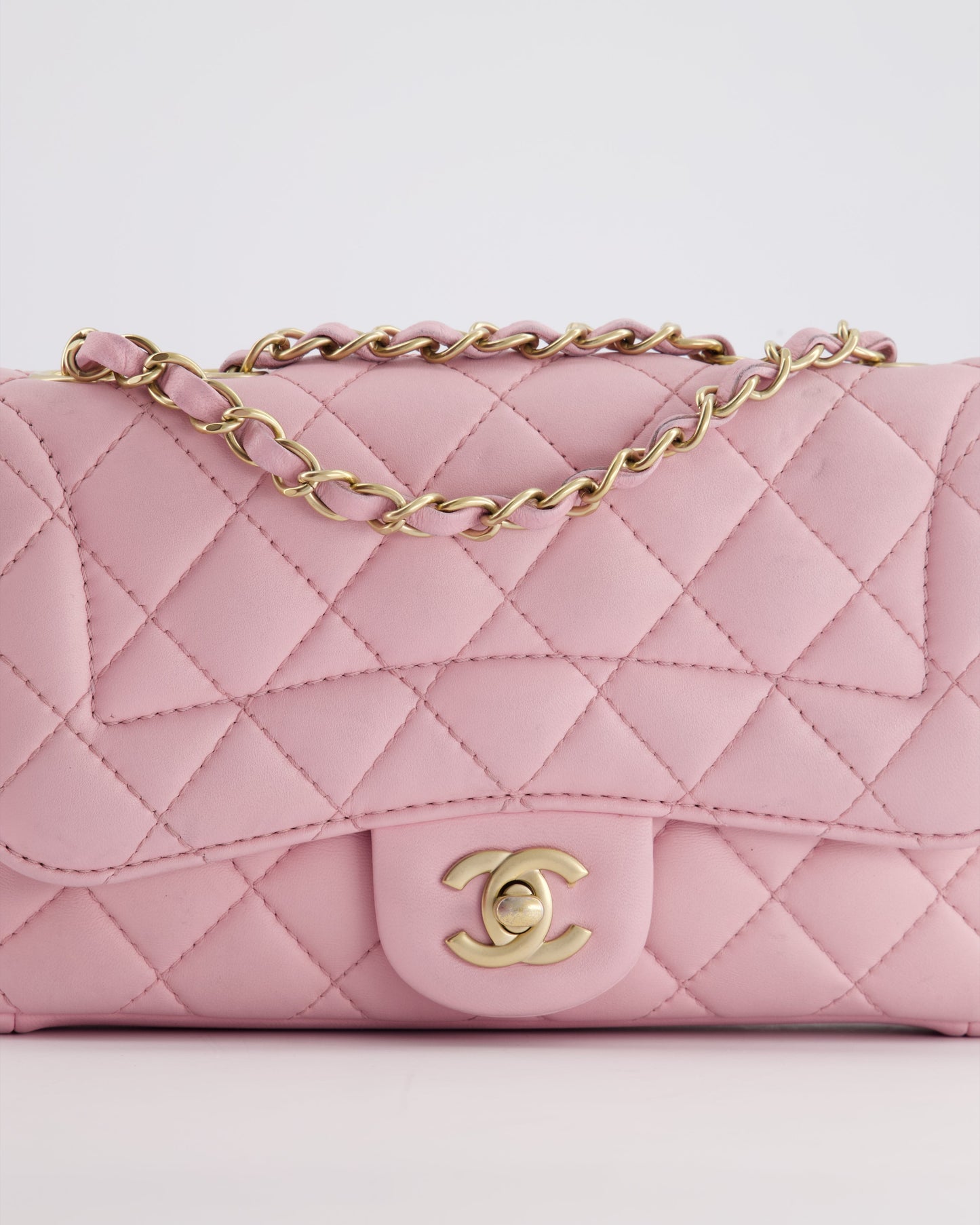 Chanel Pastel Pink 2015-26 Seasonal Small Single Flap Bag in Lambskin Leather with Brushed Gold Hardware