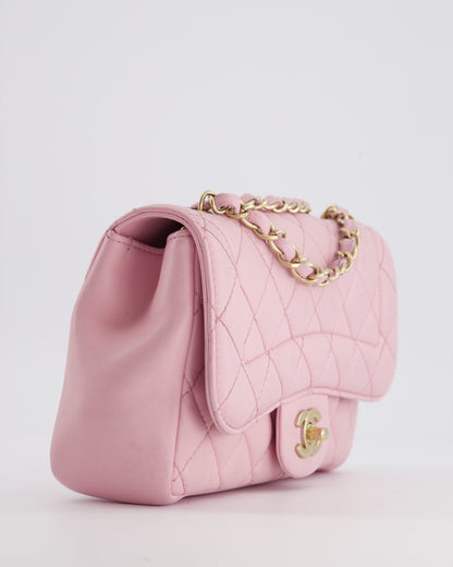 Chanel Pastel Pink 2015-26 Seasonal Small Single Flap Bag in Lambskin Leather with Brushed Gold Hardware