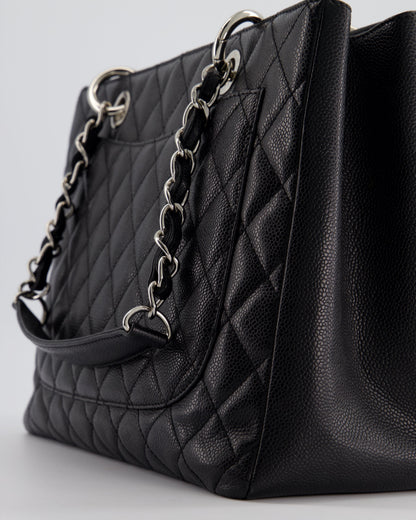 *AMAZING SHAPE* Chanel Black GST Grand Shopper Tote Bag in Caviar Leather with Silver Hardware