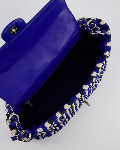 Chanel Navy, Blue and Cream Crochet Flap Bag with Silver Hardware