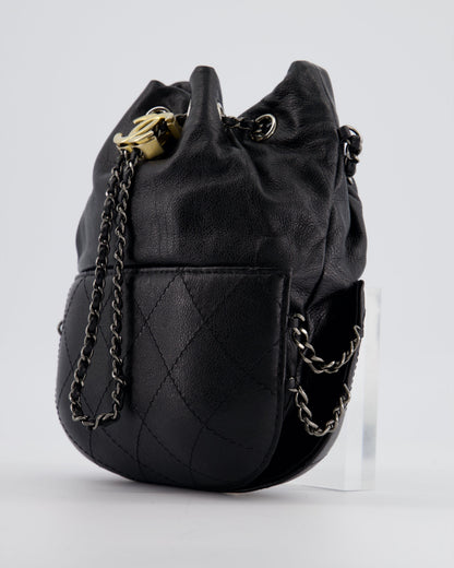 Chanel Black Mini Bucket Bag in Aged Calfskin Leather with Mixed Hardware