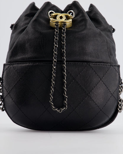 Chanel Black Mini Bucket Bag in Aged Calfskin Leather with Mixed Hardware