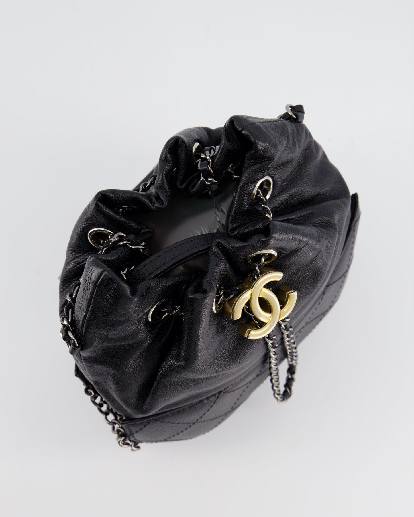 Chanel Black Mini Bucket Bag in Aged Calfskin Leather with Mixed Hardware