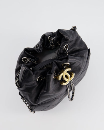 Chanel Black Mini Bucket Bag in Aged Calfskin Leather with Mixed Hardware
