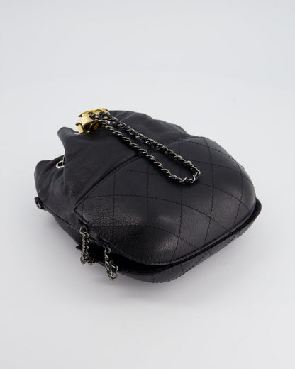 Chanel Black Mini Bucket Bag in Aged Calfskin Leather with Mixed Hardware