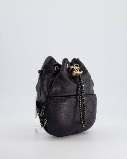 Chanel Black Mini Bucket Bag in Aged Calfskin Leather with Mixed Hardware