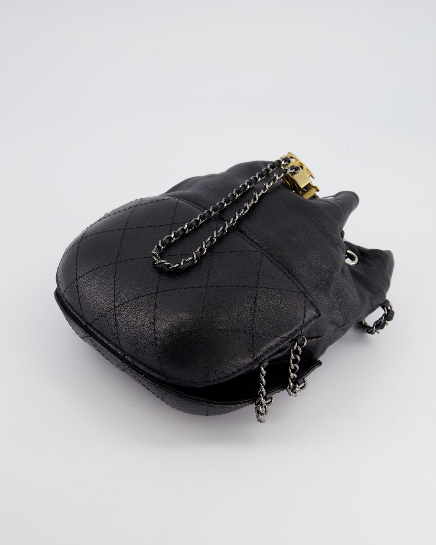 Chanel Black Mini Bucket Bag in Aged Calfskin Leather with Mixed Hardware