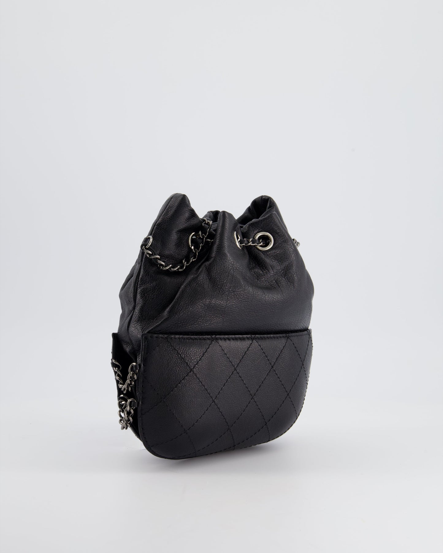Chanel Black Mini Bucket Bag in Aged Calfskin Leather with Mixed Hardware
