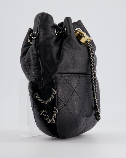 Chanel Black Mini Bucket Bag in Aged Calfskin Leather with Mixed Hardware