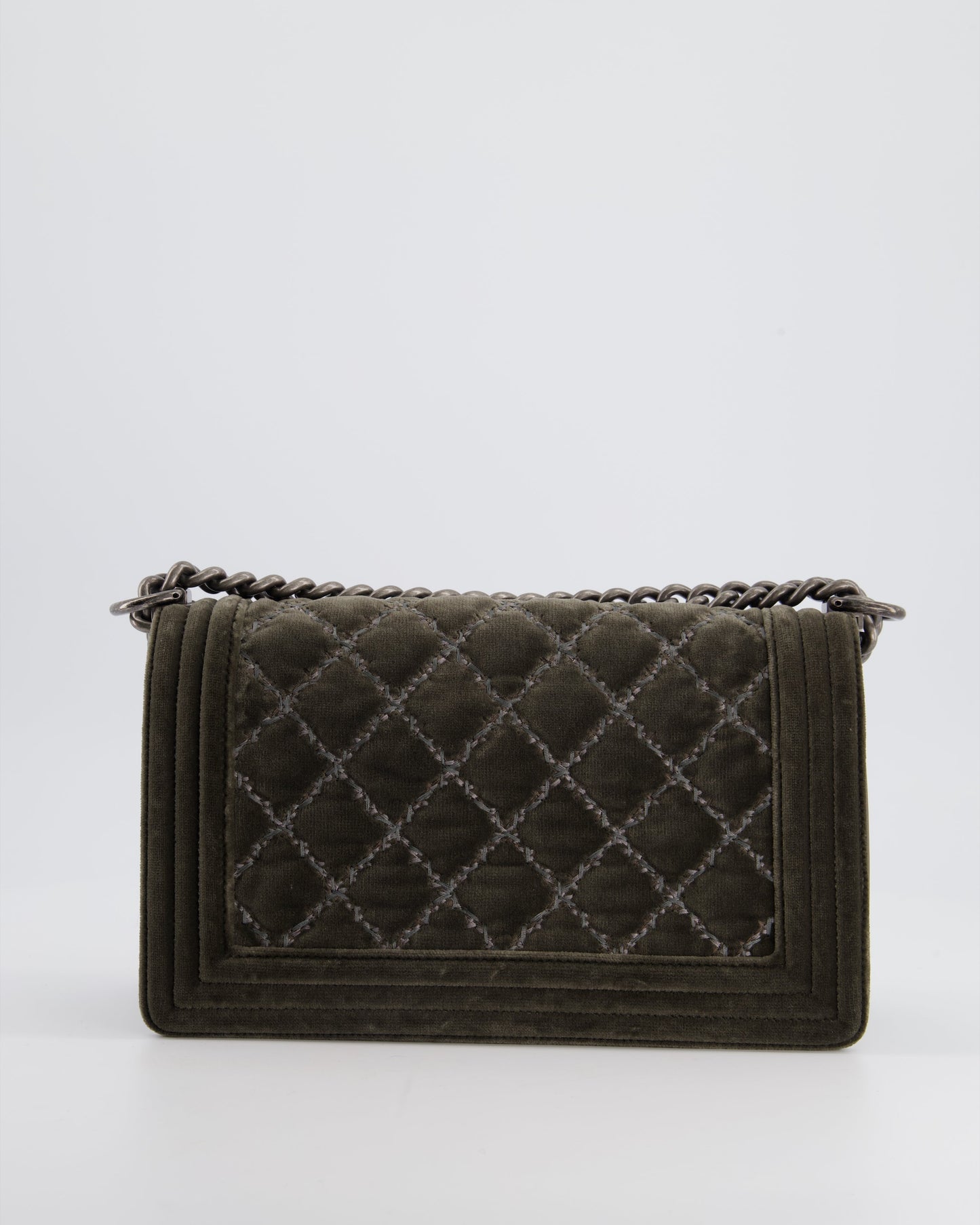 Chanel Medium Charcoal Grey Velvet Boy Bag with Contrast Stitching and Ruthenium Hardware Bag