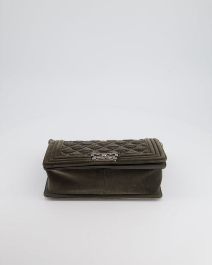 Chanel Medium Charcoal Grey Velvet Boy Bag with Contrast Stitching and Ruthenium Hardware Bag