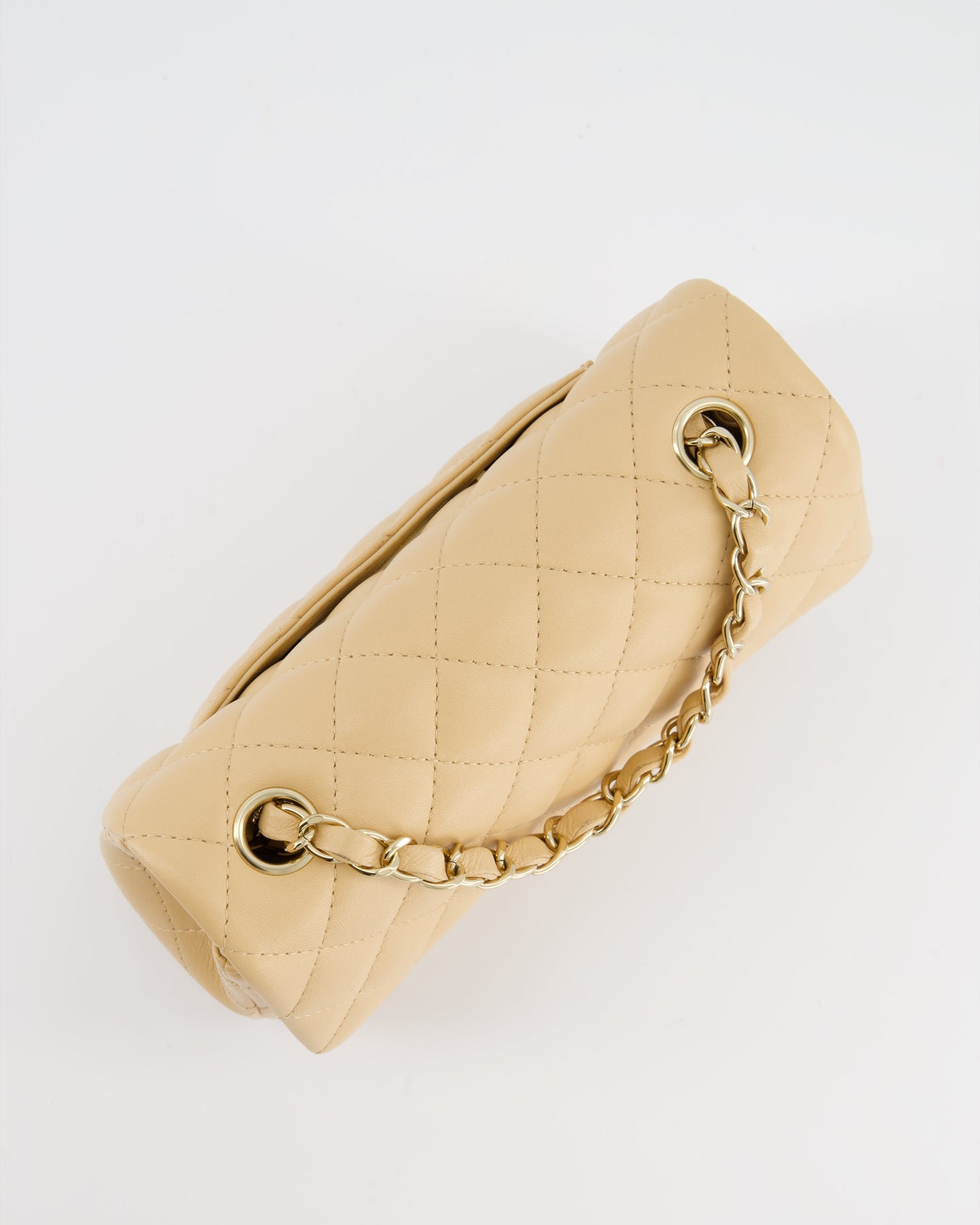 Chanel Beige Mini Rectangular Flap Bag in Lambskin Leather with Gold Hardware