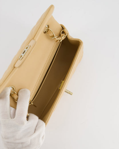 Chanel Beige Mini Rectangular Flap Bag in Lambskin Leather with Gold Hardware