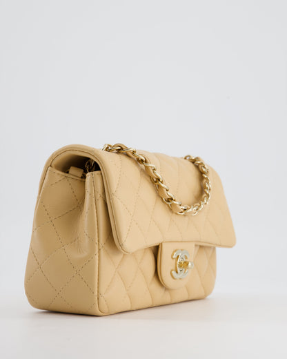 Chanel Beige Mini Rectangular Flap Bag in Lambskin Leather with Gold Hardware