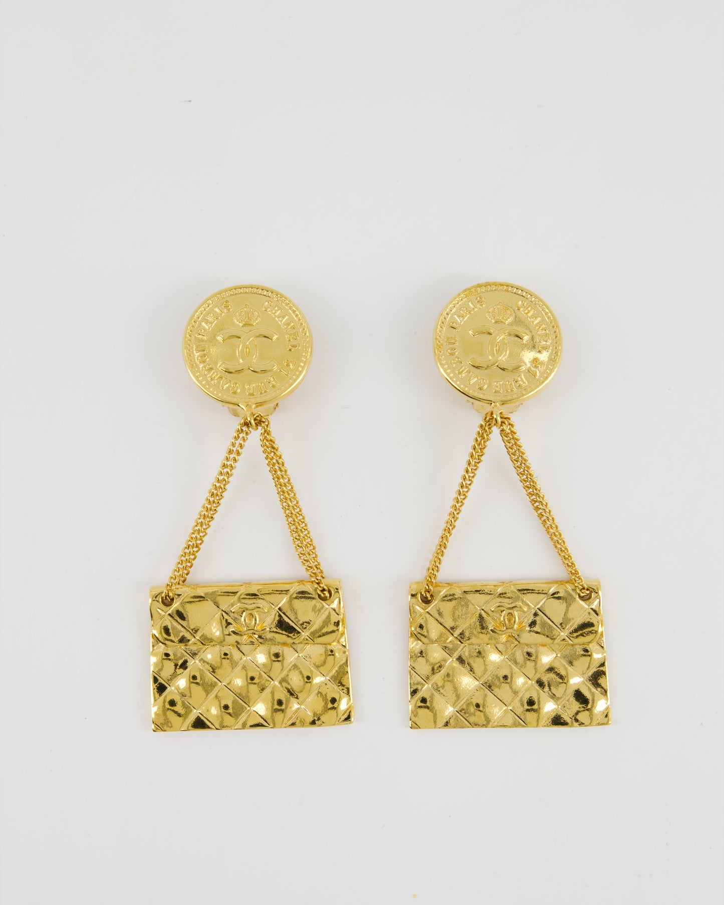 Chanel Vintage Gold Matelasse Bag and CC Logo Coin Clip-On Earrings