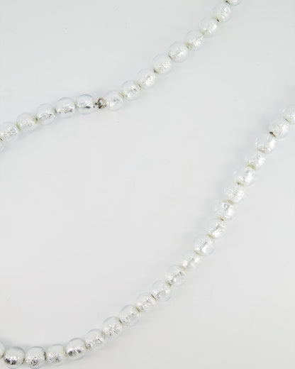 Chanel 99C Silver Metallic Foil and Acetate Beaded Belt with Brushed silver clasp Size 96cm